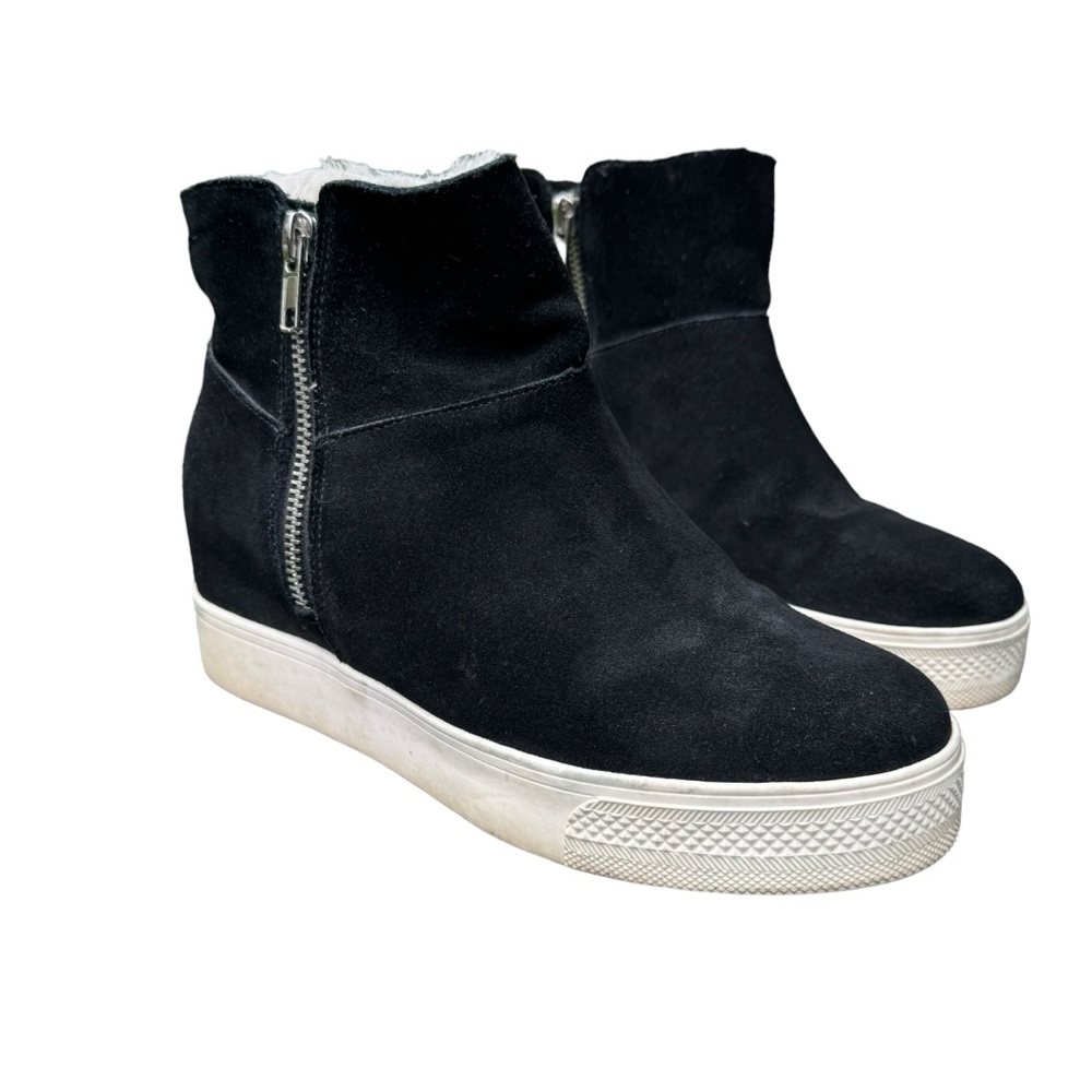 Steve Madden Black Wanda Suede Wedge Platform Sneaker Boot Size 7